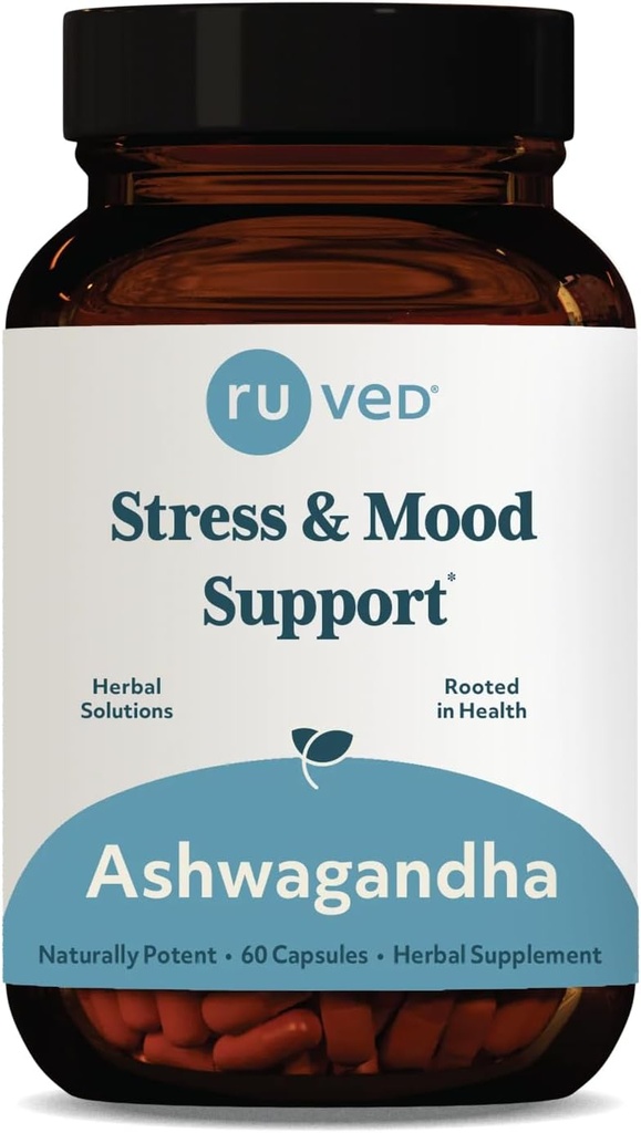 ruved Ashwagandha kapsule - Organski pepelwagandha Root Extract dodatek za moške in ženske, 500mg na tablete za nadledvično zdravje in splošno Wellness - 60 vegetarijanske kapele (1 grof)