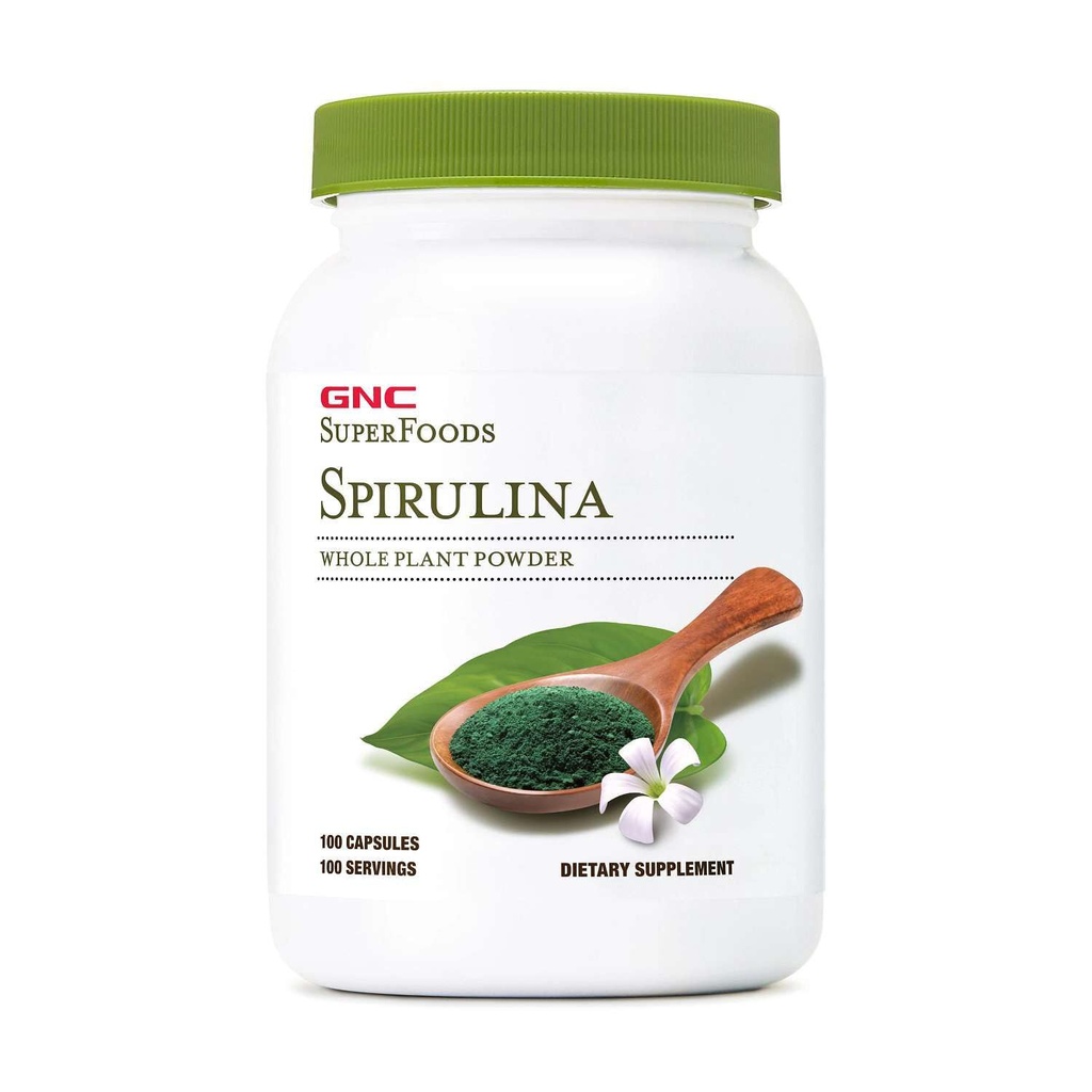 GNC SuperFoods Spirulina Whole Plant Powder Capsules, 100 Capsules, 100 Servings