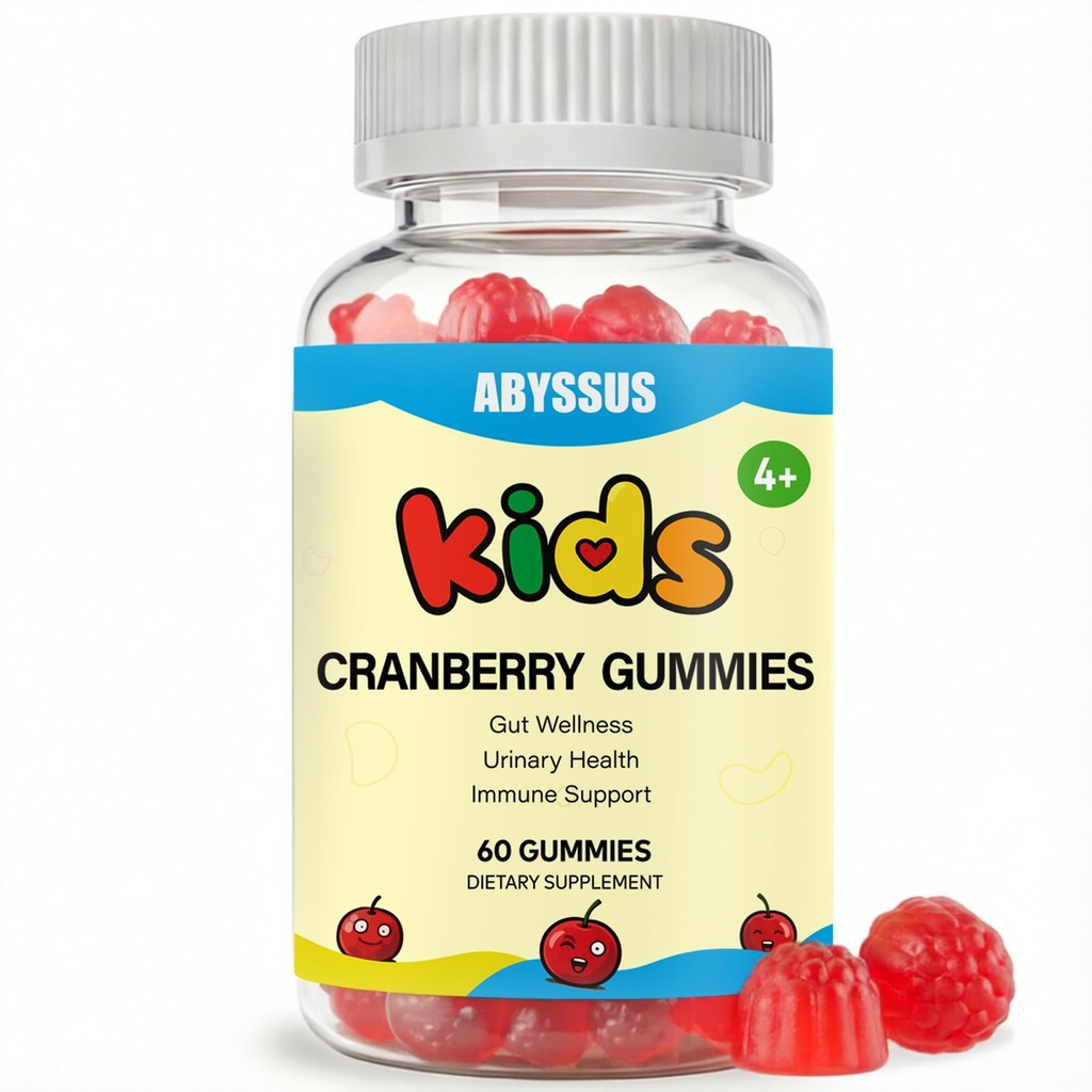 ABYSSUS Cranberry Gummies for Kids – with D-Mannose, Elderberry & Vitamin C, Zinc, Urinary Tract Support & Immune Health – Prebiotic Inulin for Gut, Strawberry Flavor, 60 Count