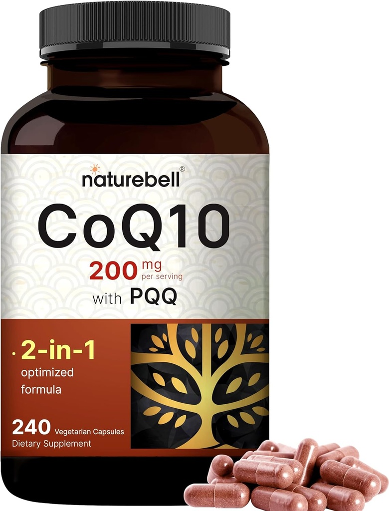 NatureBell CoQ10 200mg với PQ, 240 Vegie Capsules BARable Converorption Form – Antioxidant Coution for Heart, & Enity – Coenzyme Q10 Phụ thêm sức mạnh
