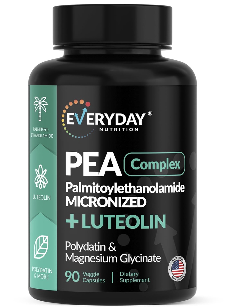 Pea Palmitoylethanolamide – Micronized with Luteolin Complex – Nerve Pain Relief & Inflammation Support – Joint Support – Non-GMO – 90 Capsules – Made in USA
