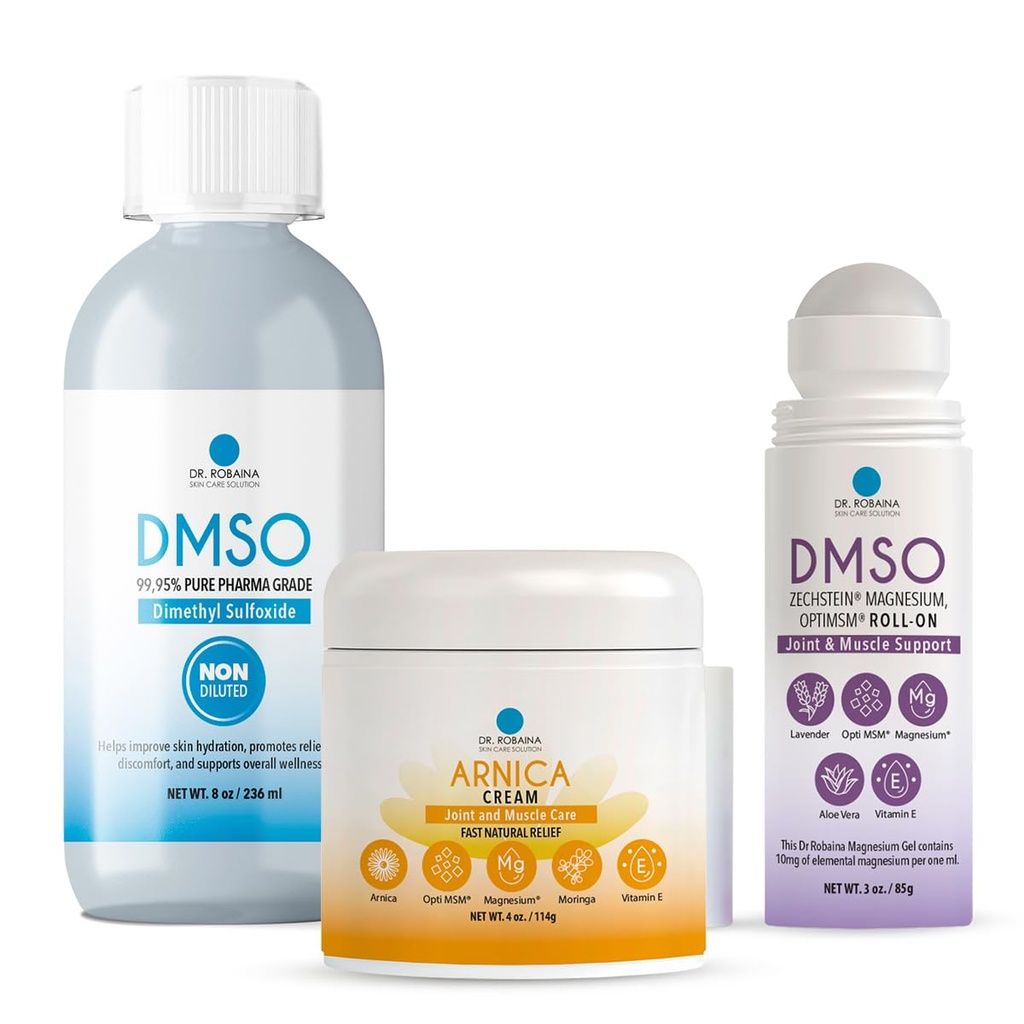DMSO Lavender & Arnica Relief Bundle – 99.9% Pure Pharmaceutical Grade DMSO & Arnica Cream | Lavender Roll-On & Liquid Formula | Fast-Absorbing & Hydrating | Made in USA