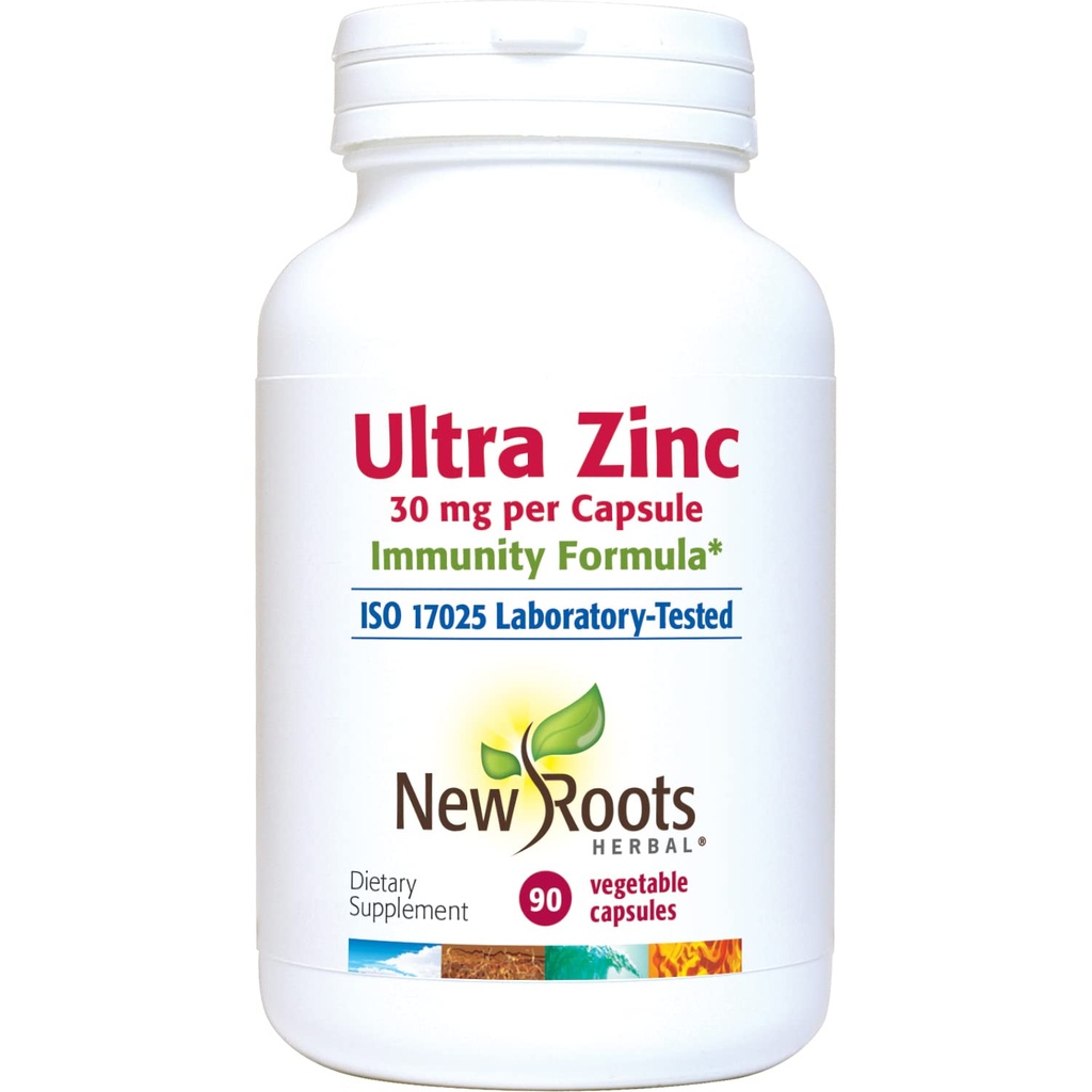 Ultra Zinc Supplement | 4-in-1 Formula with B2, L-Taurine and Green Tea Leaf Extract (90 Vegetable Capsules) | Powerful Blend (30 mg Zinc with B1) | NEW ROOTS HERBAL