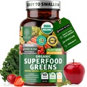Number One Nutrition USDA Organic and Easy-to-Take Super Greens, Better Than Powder Fruits & Veggies Supplement with 28 Superfood Ingredients Like Alfalfa, Beet Root and Ginger, 60 Tablets