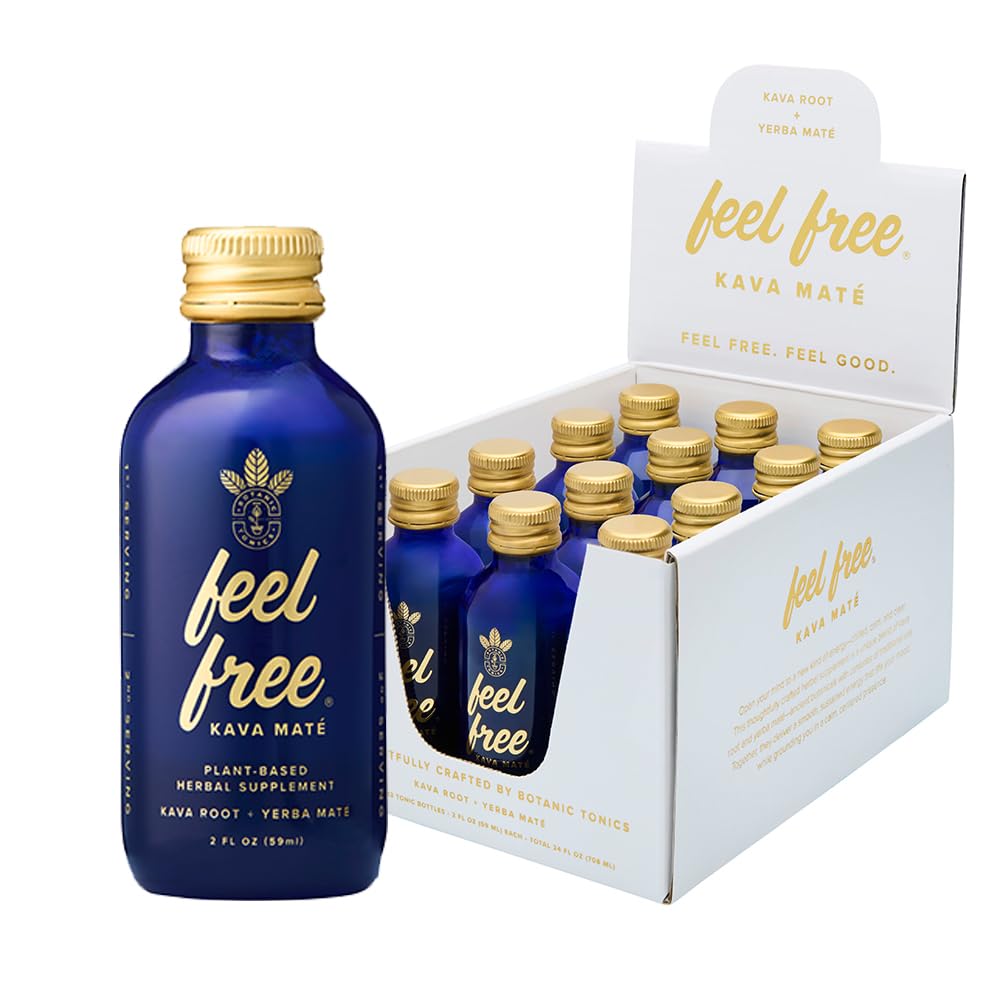 Botanic Tonics feel free Kava Mate - Natural Energy with Kava Root and Yerba Mate - Mood Boost & Sustained Energy - Improved Flavor - Pack of 12 (24 Servings)