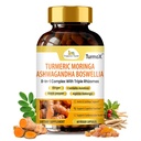 Organic Veda TurmoX Turmeric Moringa Ashwagandha Boswellia Capsules – Triple Rhizomes & 8 in 1 Antioxidants, Brain, Heart & Joints Support Supplement with Ginger & Black Pepper - 60 Capsules