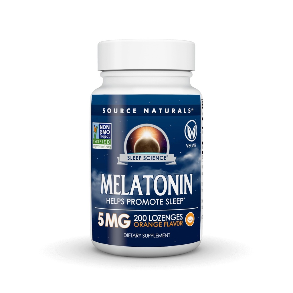 Source Naturals Sleep Science Melatonin, Helps Promote Sleep* - 5 mg - 200 Orange Flavored Vegan Lozenges