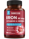Iron Supplement 65mg, with Vitamin C, D3, B6, B12 & Folate, Spinach, Broccoli, Beet Root, Pumpkin Seeds, Dandelion & Carrots, Blood Building & Energy Support, 60 Tablets