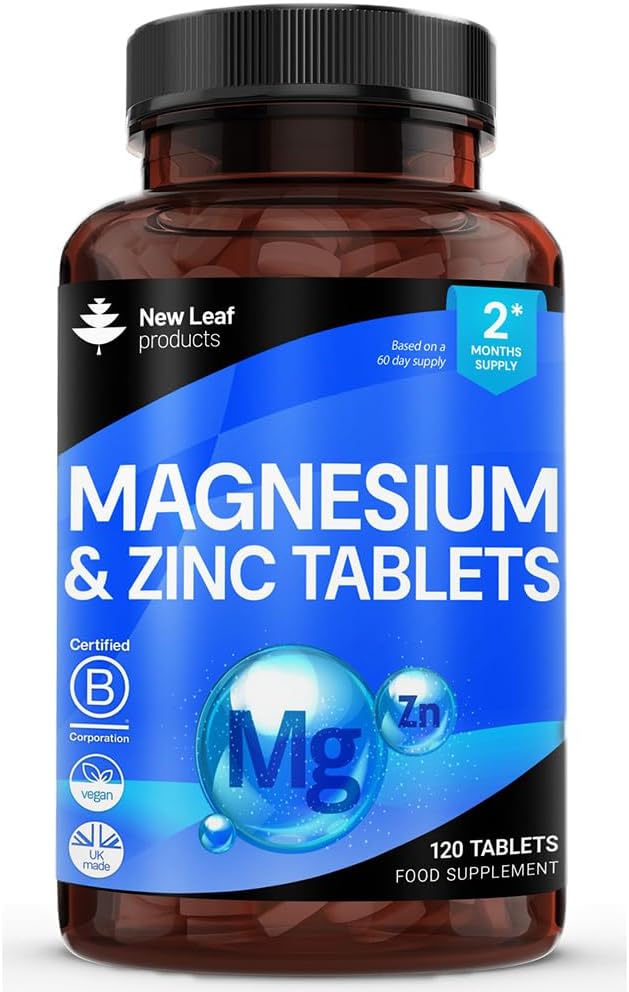 Magneesiumilisa 500mg Magneesium ja tsink Täiendus - kõrge neelduvus Magneesiumoksiid & Tsink - Lihaskoe luud & tervislik immuunfunktsioon - Vegan, mitte-GMO, Gluteenivaba - 120 Lihtne neelata tablette