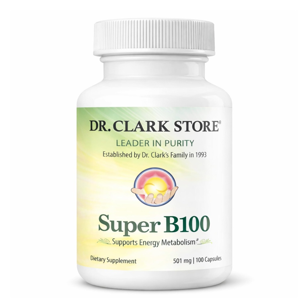 Dr Clark Store Vitamin B Complex (Super B100), 100 Gelatin Capsules, 100 Day Supply, Methylcobalamin B12 for Daily Vitality, Nervous System & Antioxidant Support, No Synthetic Fillers, Easy to Digest