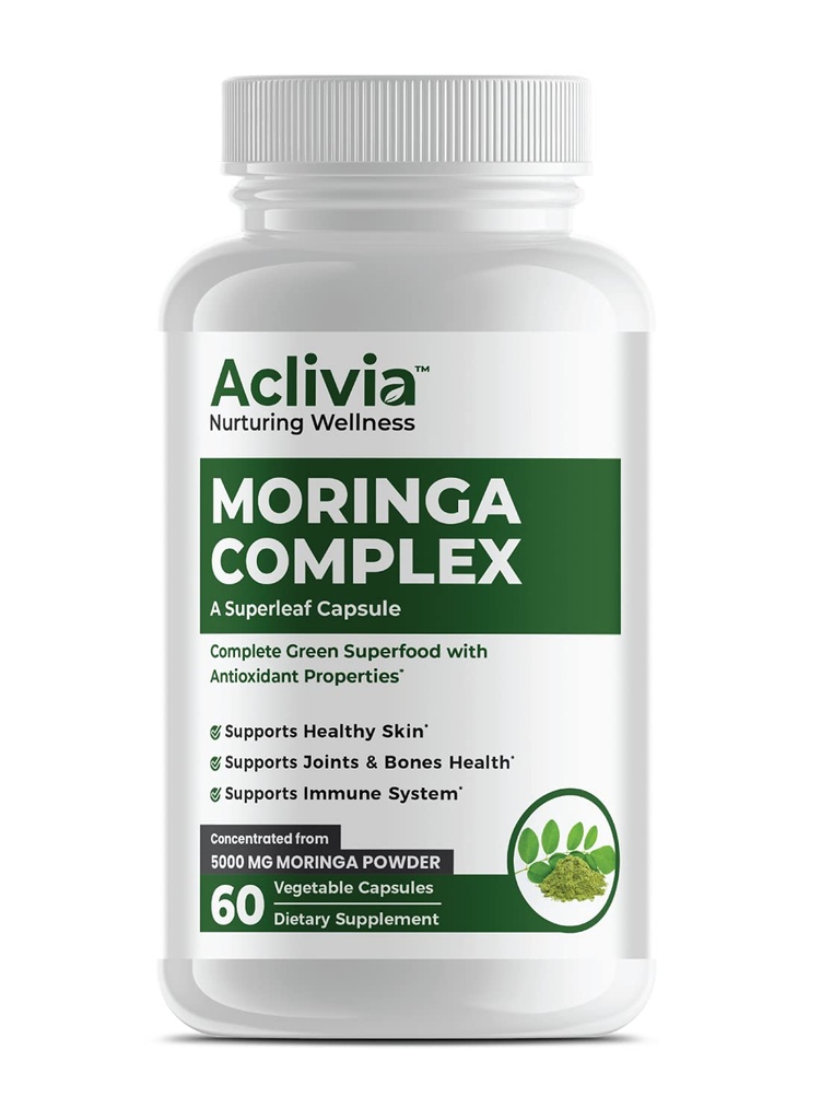 Moringa Complex - Maximum Strength Moringa Oleifera Leaf & Seed Supplement - Superfood Capsules with Antioxidant Properties - 5000mg - 60 Capsules