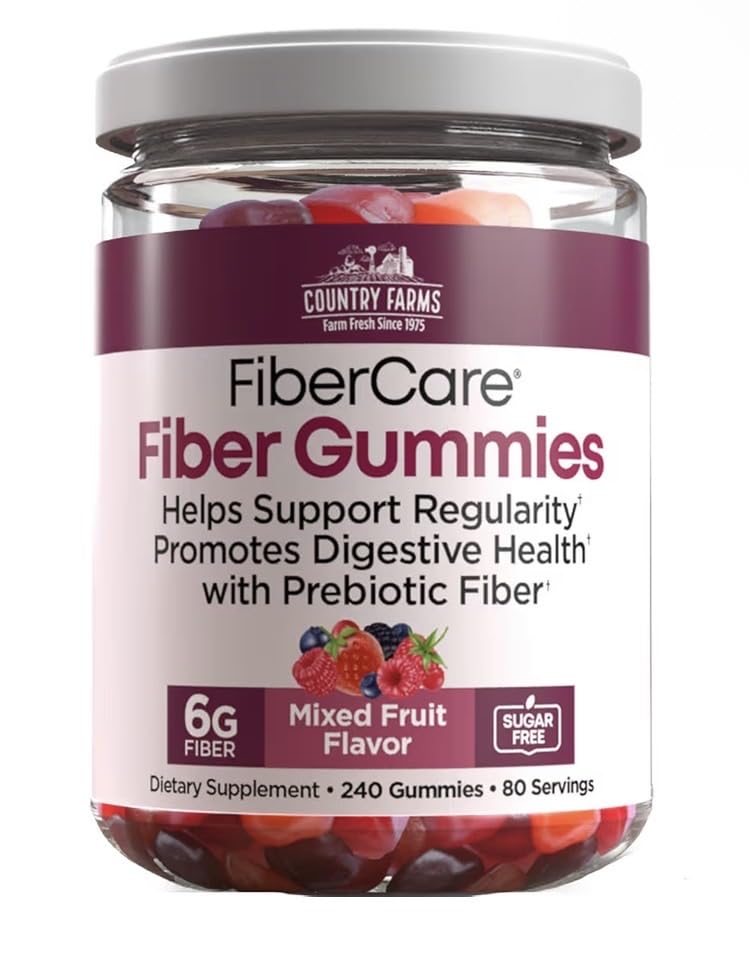 Country-Farm Fiber Care Gummies | Help Supports Regularity | Promote Digestive Health | with Prebiotic | Mixed Fruit Flavor | 6g per Fiber | (240 Gummies) | 80 Days Supplies - Goofy Turtle