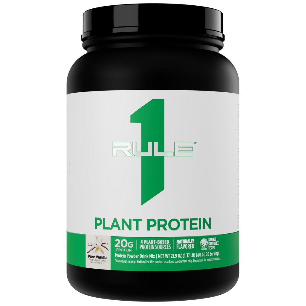 Rule 1 Proteins Plant Protein - Vegan, Gluten-Free, Dairy Free, & Soy Free Protein Powder with 20g Protein per Serving (20 Servings, Pure Vanilla)