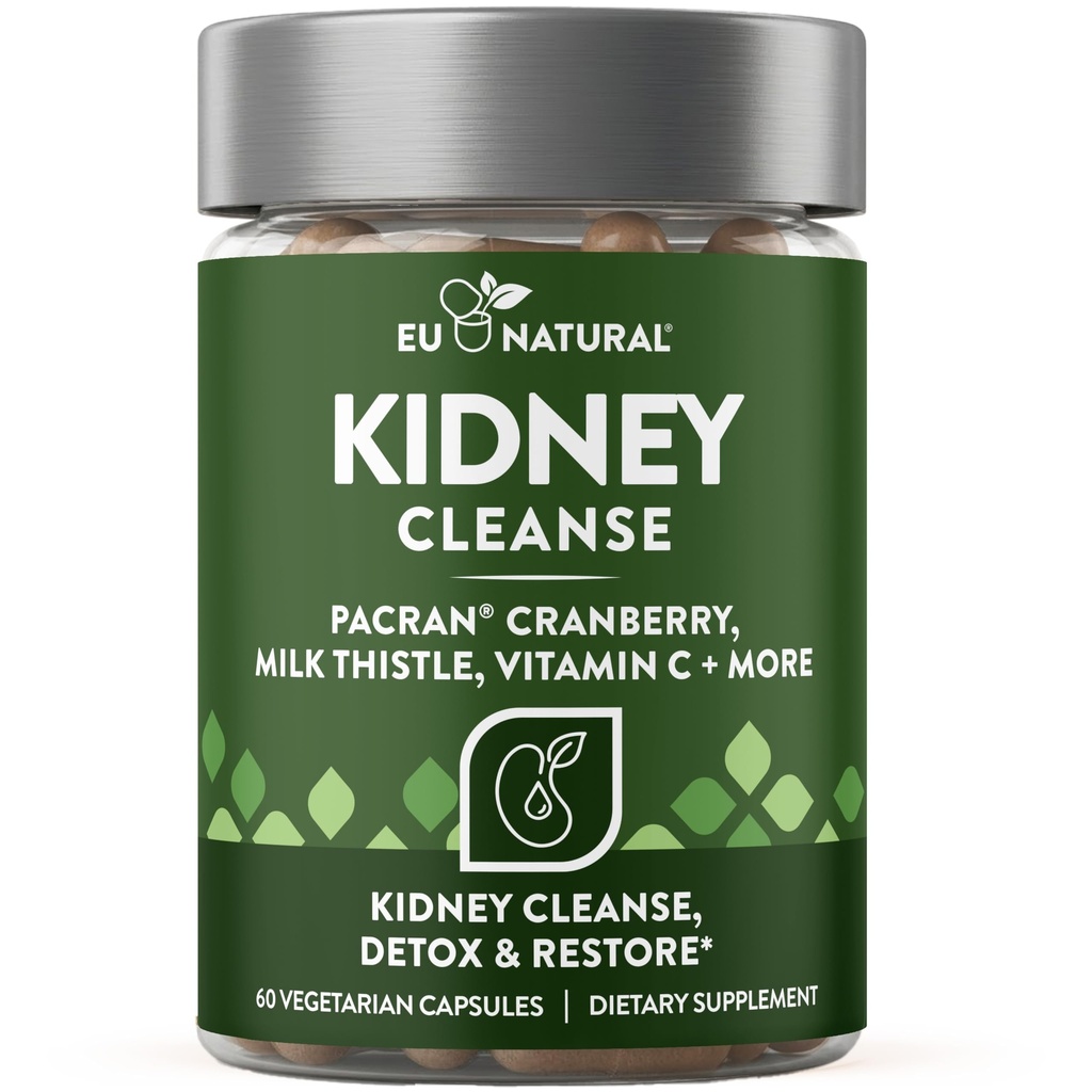 Kidney Cleanse Detox Supplement - Advanced Kidney Support Formula with Cranberry Pacran, Dandelion Root, Turmeric & Milk Thistle - Supports Kidney Health, Function & Fluid Balance - 60 Capsules
