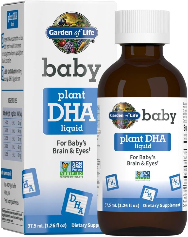 Dzīvības dārzs Baby DHA Drops, 600mg Omega 3 DHA Vegan Baby's Brain & Eyes from Vegetarian Friendly Plant based sources (Nav zivju eļļas) Baby & Toddlers, 37,5 ml (1,26 fl oz) Liquid