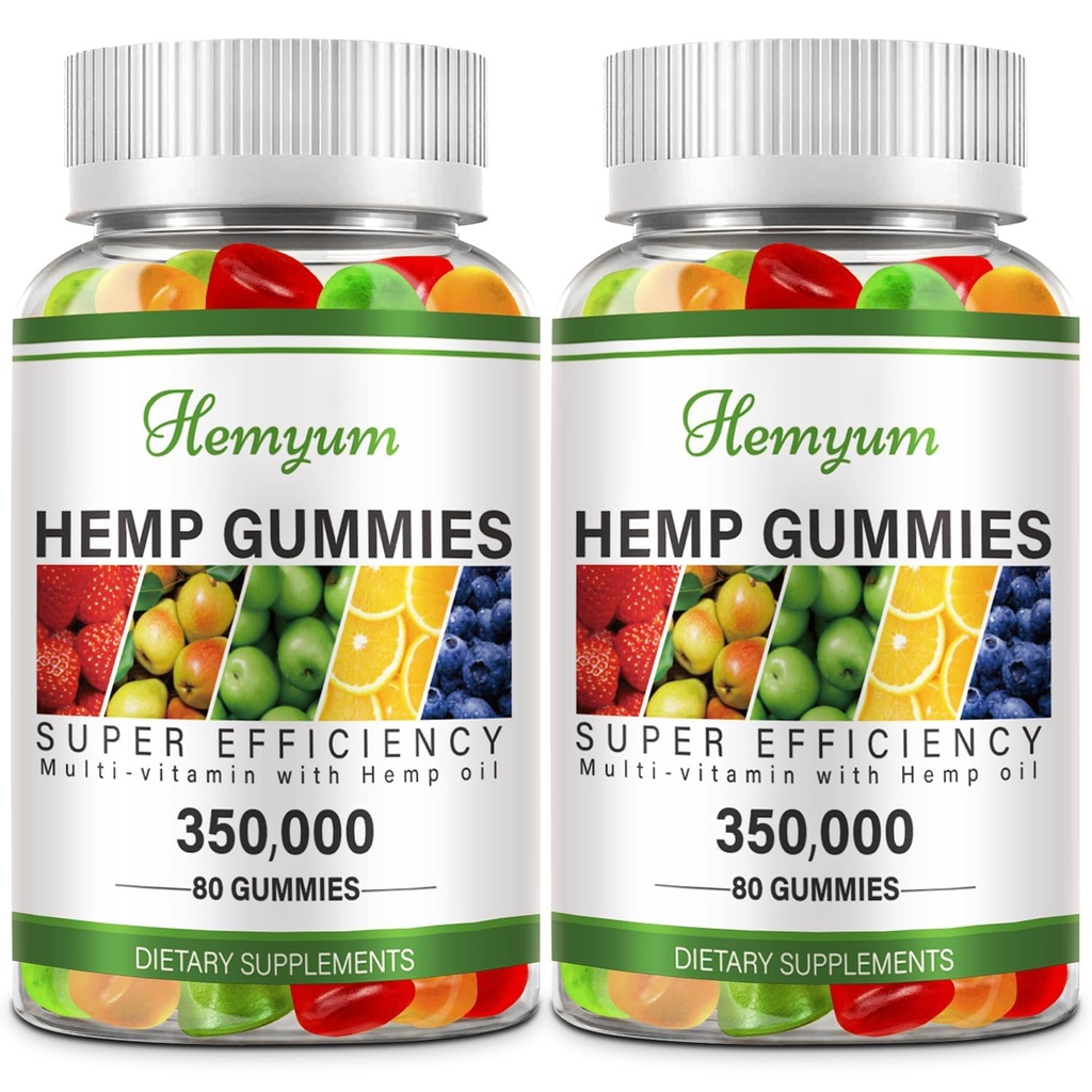 Hemp Gummies 2 Packs - for Sleep, Pain, Anxiety Relief - High Potency Pure Organic Supplement - with Natural Hemp Oil Extract Edible Gummy Vegan, Non-GMO