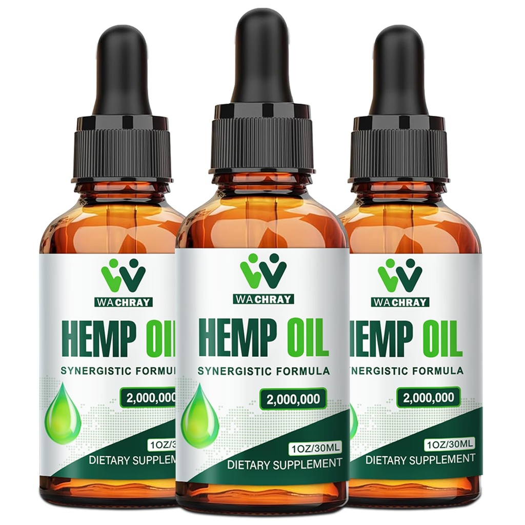 Hemp Oil Drops High Potency - 2,000,000 Maximum Strength Organic Hemp Tincture for Pain Relief, Sleep, Skin - with C02 Extraction, Vegan, Non-GMO (3 Pack)