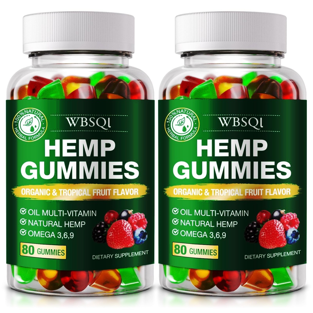 2 Packs Hemp Gummies for Sleep Pain Anxiety- with Natural Hemp Oil Extract Gummy Edibles Vegan, Non-GMO