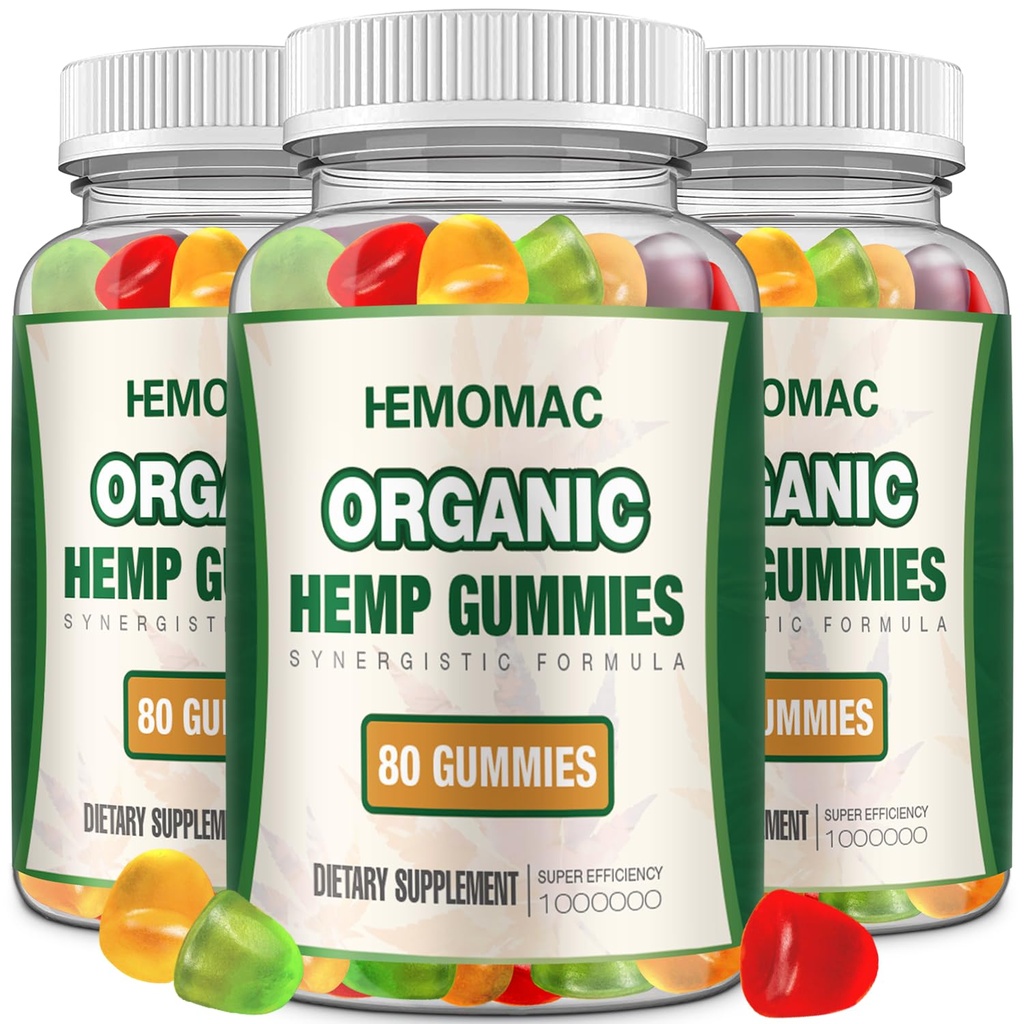 (3 Packs) Organic Hemp Gummies High Potency for Pain Anxiety Sleep Edibles Gummy Hemp Oil Extract - Vegan Non-GMO