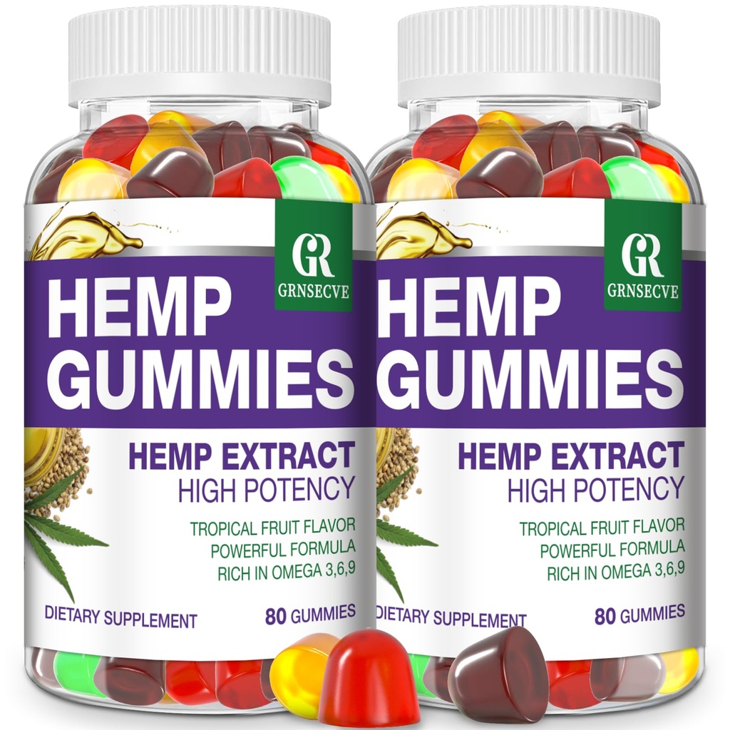 Hemp Gummies for Sleep, Pain, Anxiety - High Potency Pure Extra Strength Hemp Oil Infused Gummy Bears - 100% Natural Sleep Gummies Edibles for Adults (2 Packs)