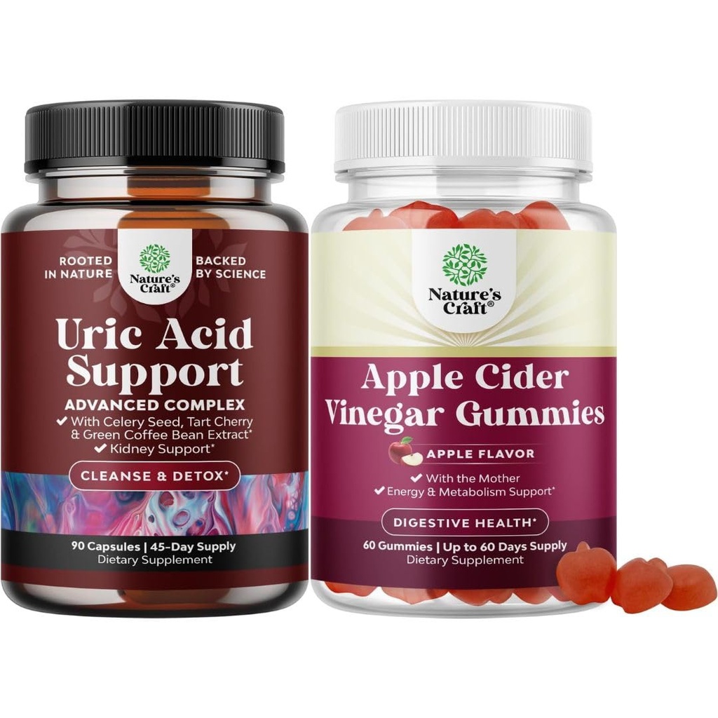 Bundle of Uric Acid Cleanse & Detox - Green Coffee Beans with Turmeric, Tart Cherry & Celery Seed for Kidney Cleanser and Apple Cider Vinegar Gummies with Mother with B12 Vitamin, B6 & Pomegranate
