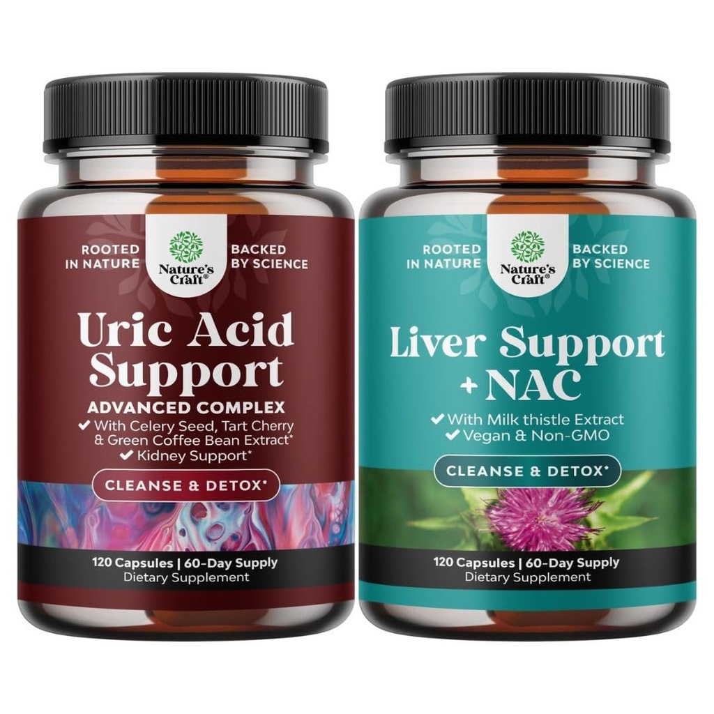 Bundle of Uric Acid Cleanse & Detox - Green Coffee Beans with Turmeric Tart Cherry & Celery Seed & Liver Support NAC Supplement with Milk Thistle Extract N Acetyl Cysteine Artichoke Choline & Beetroot