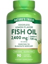 Nature's Truth Fish Oil Omega 3 Supplement | 2400mg | 90 Softgels | Lemon Flavor | Odorless | Non-GMO & Gluten Free