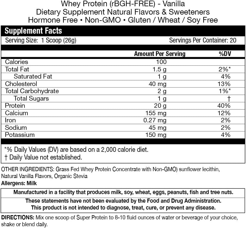 Fortifeye Super New Zealand Gras Fed Whey протеїн Vanilla Flavor, 20 Сервінги, 1 пакет - Незасвячені органічні трави Fed Whey Білок Порошок для тренування, Спорт харчування та поліпшення імунітету