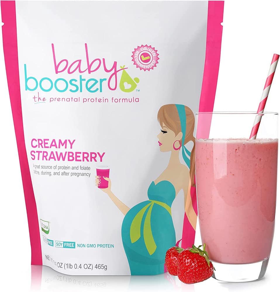 Baby Booster Haurdunaldia Proteina Powder bitamina gehigarria Shake - OB/GYN onartutako Prenatal & Postnatal Lactation Use - Goizeko Gaixotasun Erliebea Vegan DHA eta Methyl Folate - Kremaile Strawberry, 1lb