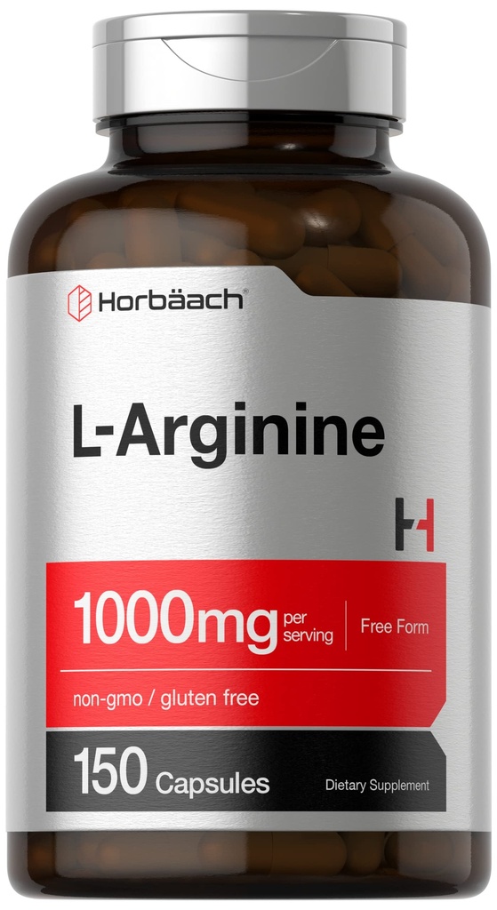 Horbäach L-Arginine 1000mg | 150 Capsules | Free Form Dietary Supplement | Non-GMO & Gluten Free