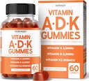 ADK Gummies Vitamine D3 K2 (60 Sugar Free Gummies) Vitamine D3 K2 10000iu/5000iu - Supplement met D & K - 10 Vegan Supplement - Delicious Raspberry Flavor - Niet GGO & USA Made - 60 Count
