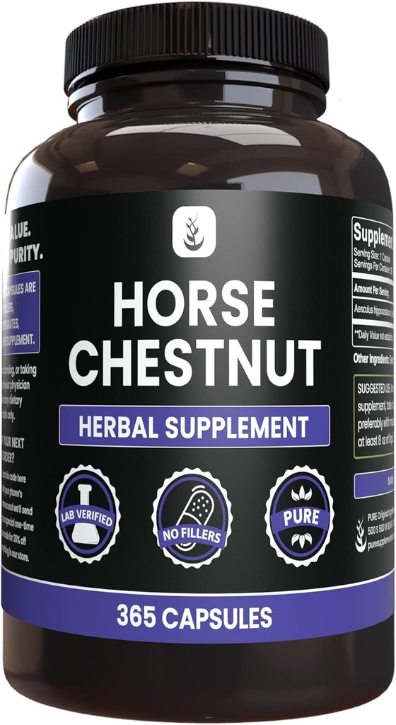 PURE ORIGINAL INGREDIENTS Horse Chestnut (365 Kapsel), No Magnesium oder Reisfüller, Immer rein, Lab Verifiziert