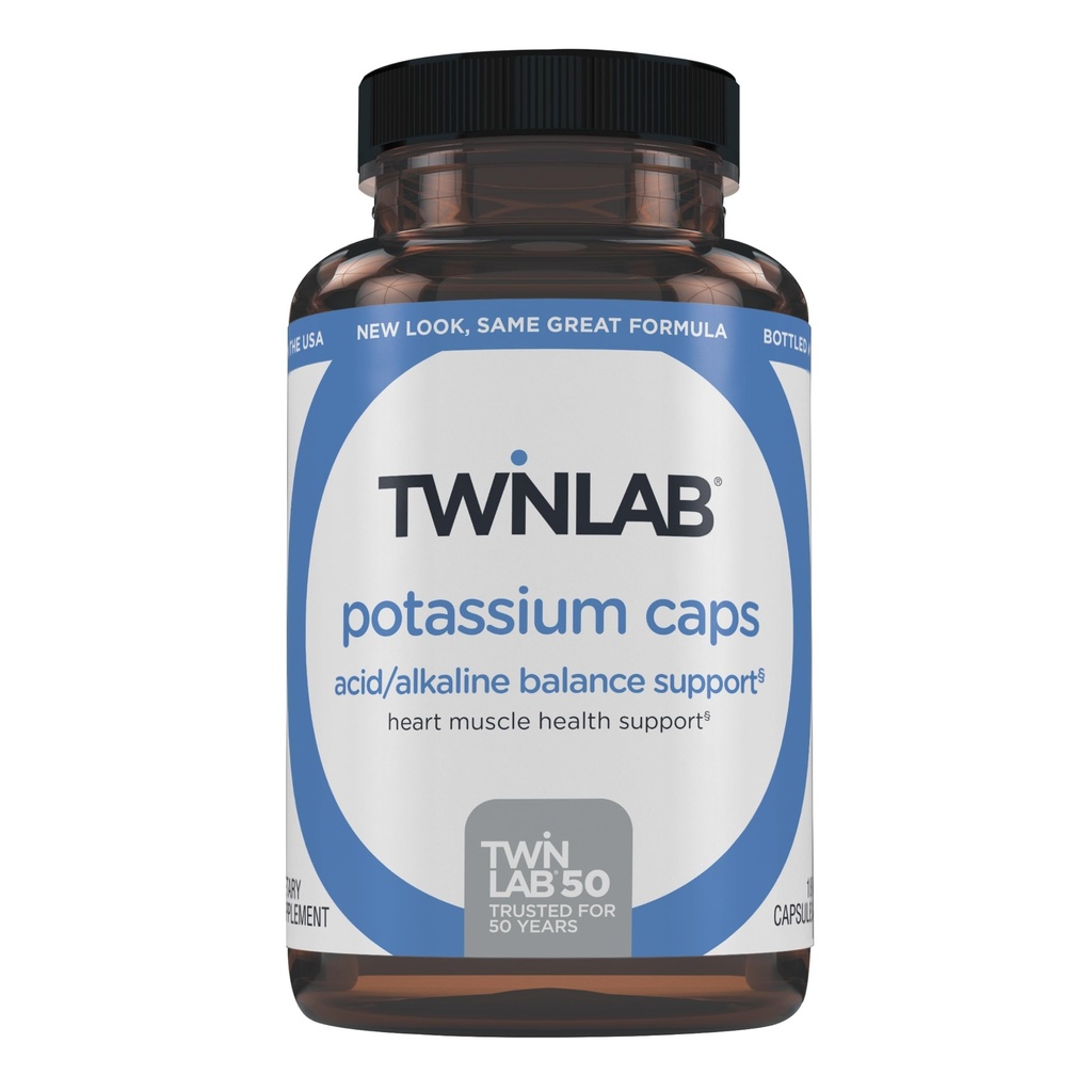 Twinlab Potassium Caps - Electrolyte Supplement for Muscle, Heart & Tissue Health - 180 Capsules, 99 mg