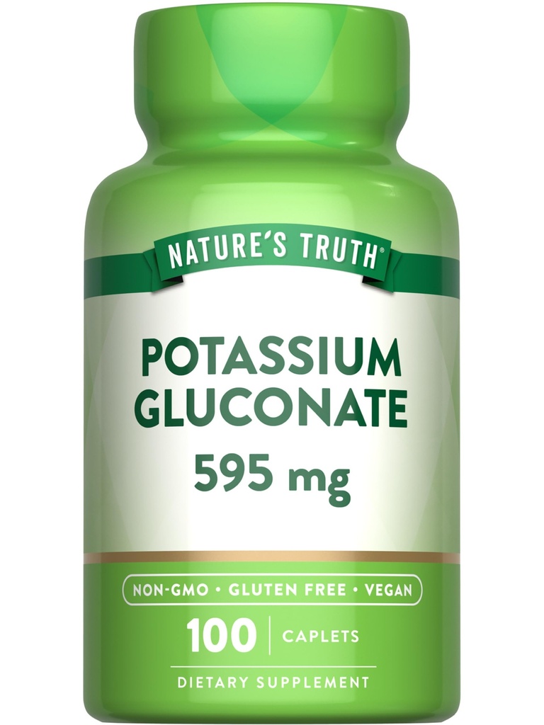 Nature's Truth Potassium Gluconate 595mg | 100 Caplets | Vegan, Non-GMO, Gluten Free Supplement