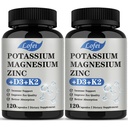 Potassium Magnesium Supplement,Magnesium Potassium Zinc Supplement with Vitamin D3& K2,Support Immune for Women & Men,Enhanced Absorption,Non-GMO,120 Veg Capsules(Pack of 2)