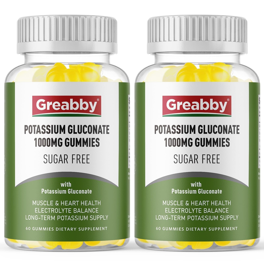 Potassium Gluconate 1000 mg Gummies, Sugar Free for Women & Men Adults, Support Muscle Cramps & Heart Health, Chewable Potassium Supplement, Lemon Flavor, Vegan Source, 120 Gummies