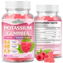 Potassium Gummies for Adults with 1200mg Potassium Chloride - Supports Muscle Health & Leg Cramps, Raspberry Flavor, 60 Count