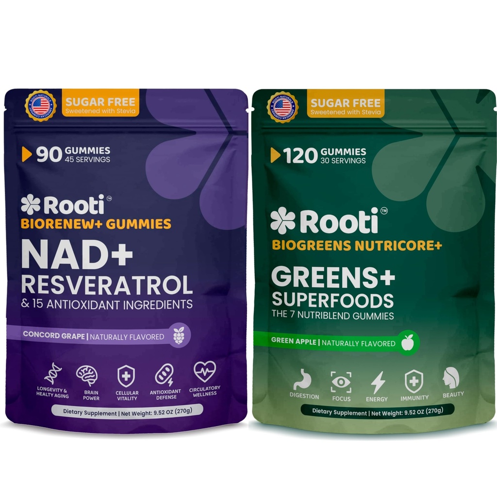 Ultimate Vitality Bundle: 7-in-1 Super Greens Gummies (Digestive & Immune Support) - NAD + Resveratrol Complex (Quercetin, Berberine) - Plant-Based Daily Nutrition & Antioxidant 2-Pack