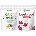 Micro Ingredients Oil of Oregano Softgels & Beet Root 3,000mg Tablets with Grape Seed + CoQ10 Bundle Pack | 4X Strength Thymoquinone with Black Seed | Natural Nitric Oxide Support