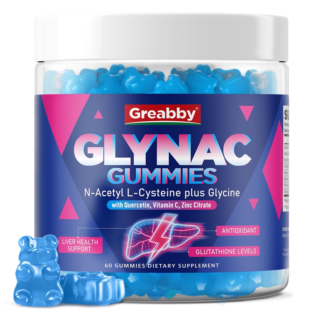 Glynac Gummies, Glycine & N-Acetyl Cysteine Supplement for Adults, with Quercetin, Vitamin C & Zinc, Liver & Cellular Support, Glutathione Production, 60 Count