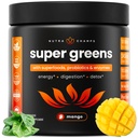 NutraChamps Super Greens Powder Premium Superfood | 20+ Organic Green Veggie Whole Foods | Wheat Grass, Spirulina, Chlorella | Antioxidant, Digestive Enzyme & Probiotic Blends (9.0 OZ, Mango)