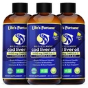 Life's Fortune Cod Liver Oil Liquid Lemon Flavor Organic Supplement with DHA, EPA 1000 mg High Potency Omega-3s + Vitamin A, E & D3 - Supports Immune, Joints, Eyes, 8 Fl Oz (Pack of 3)