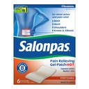 Salonpas Pain Relieving Gel Patch HOT, 6 Count (Pack of 1), Menthol and Capsaicin, Up to 8 Hours Temporary Relief of Backache, Sore Muscle, Sprains, Bruises