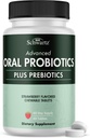 Prebiotics를 가진 구두 Probiotics 보충교재 - 성인을 위한 건강한 이 Gums 입 및 신선한 무취 숨을 지원하십시오 - 딸기 맛을 내는 Chewable 치과 Probiotic (60의 정제, 60의 일 공급)