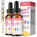 Liquid Iron Supplement for Kids, Women & Men - with Calcium, Zinc, Kids Multivitamin with Iron Drops - Blood Builder & Energy Support for Iron Deficiency, Anemia, Pineapple Flavor 4 Fl Oz