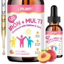 Liquid Iron Supplement for Kids, Women & Men - with Calcium, Zinc, Kids Multivitamin with Iron Drops - Blood Builder & Energy Support for Iron Deficiency, Anemia, Peach Flavor 2 Fl Oz