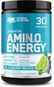 Optimum Nutrition Amino Energy - Předcvičení se zeleným čajem, BCAA, aminokyseliny, Keto Friendly, Green Coffee Extract, Energy Powder - Blueberry Mojito, 30 Služeb (Balení May Vars)