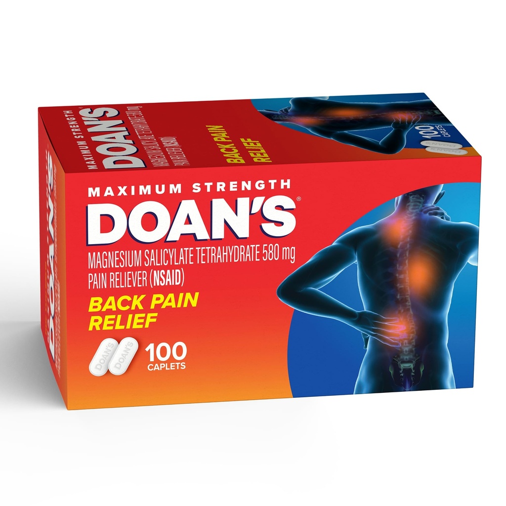 Doan’s Maximum Strength Back Pain Relief, 580 mg - 100 Caplets - Back Pain Reliever (NSAID) with Magnesium Salicylate Tetrahydrate​