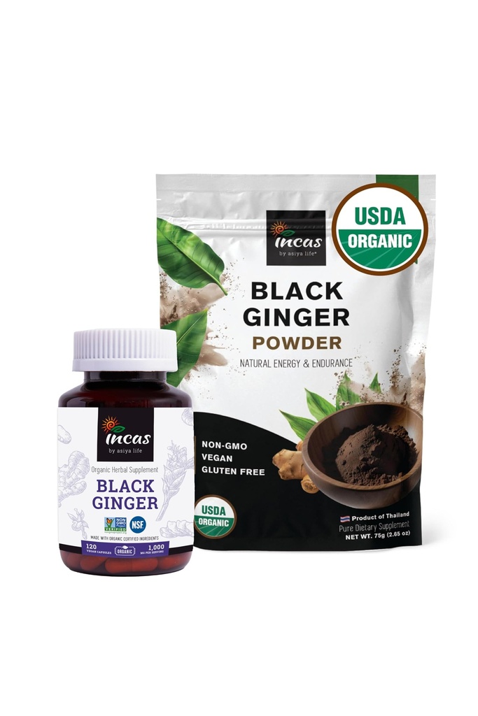 INCAS USDA Organic Black Ginger Capsules & Powder Bundle
