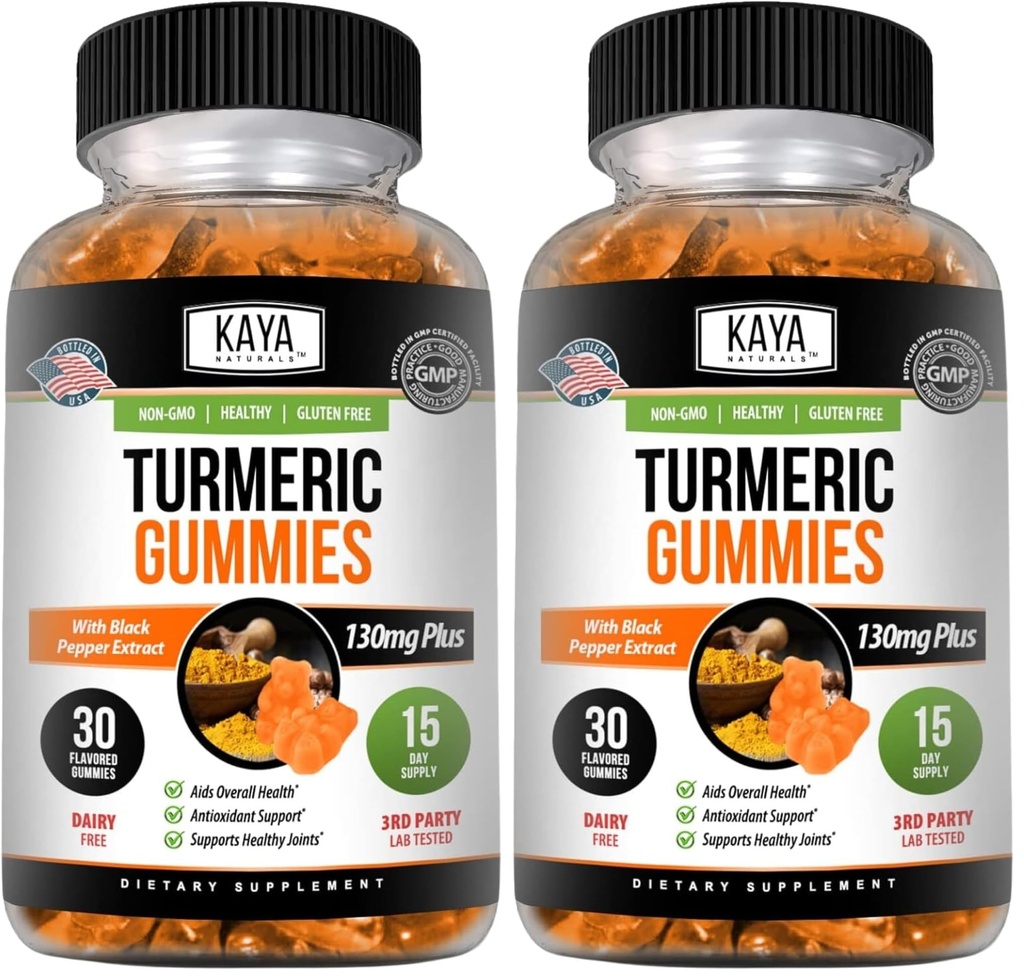Kaya Naturals Turmeric Supplements Gummies - Pure Nature Turmeric Curcumin -Turmeric Ginger Gummies - 30 Count Gummy - Turmeric with Black Pepper Extract (Pack of 2)